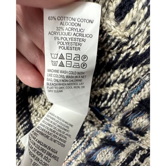 Lucky Brand Cardigan Sweater Womens Medium Beige Tribal Southwestern Open Front - Picture 7 of 8